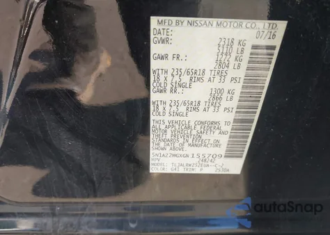 2016 Nissan Murano Sl from USA, damaged, VIN 5N1AZ2MGXGN155709